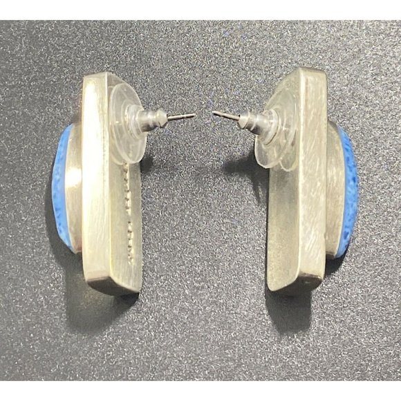 Taxco 925 Blue Speckled Stone Geometric Earrings Post Pierced Signed TD-34 - Picture 5 of 5